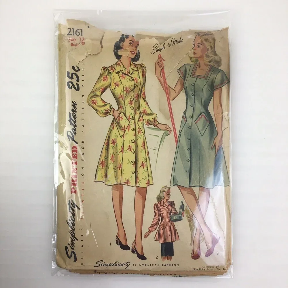 House Dress Smock Princess Seams Size 12 Bust 30 UNCUT Pattern 2161 Vtg 40s Rare